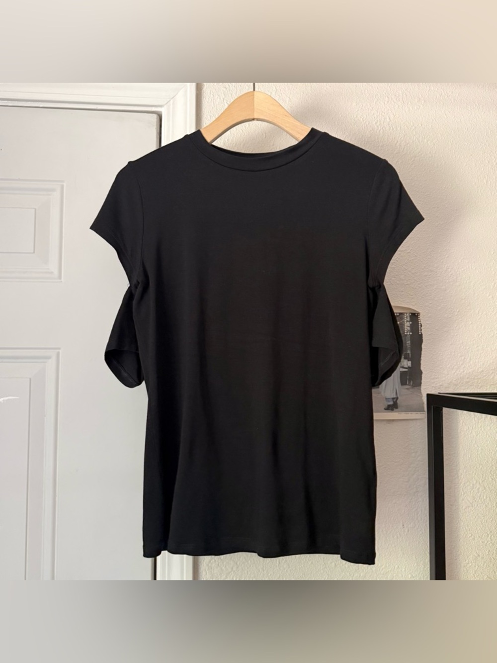 MARCELLA NYC black tencel stretchy cutout short sleeve crew neck tee t-shirt